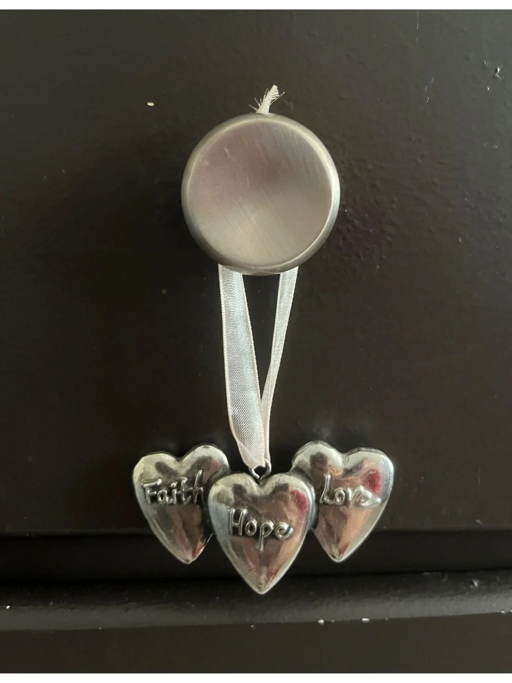 Silver Heart Trio Ornament - Faith Hope Love